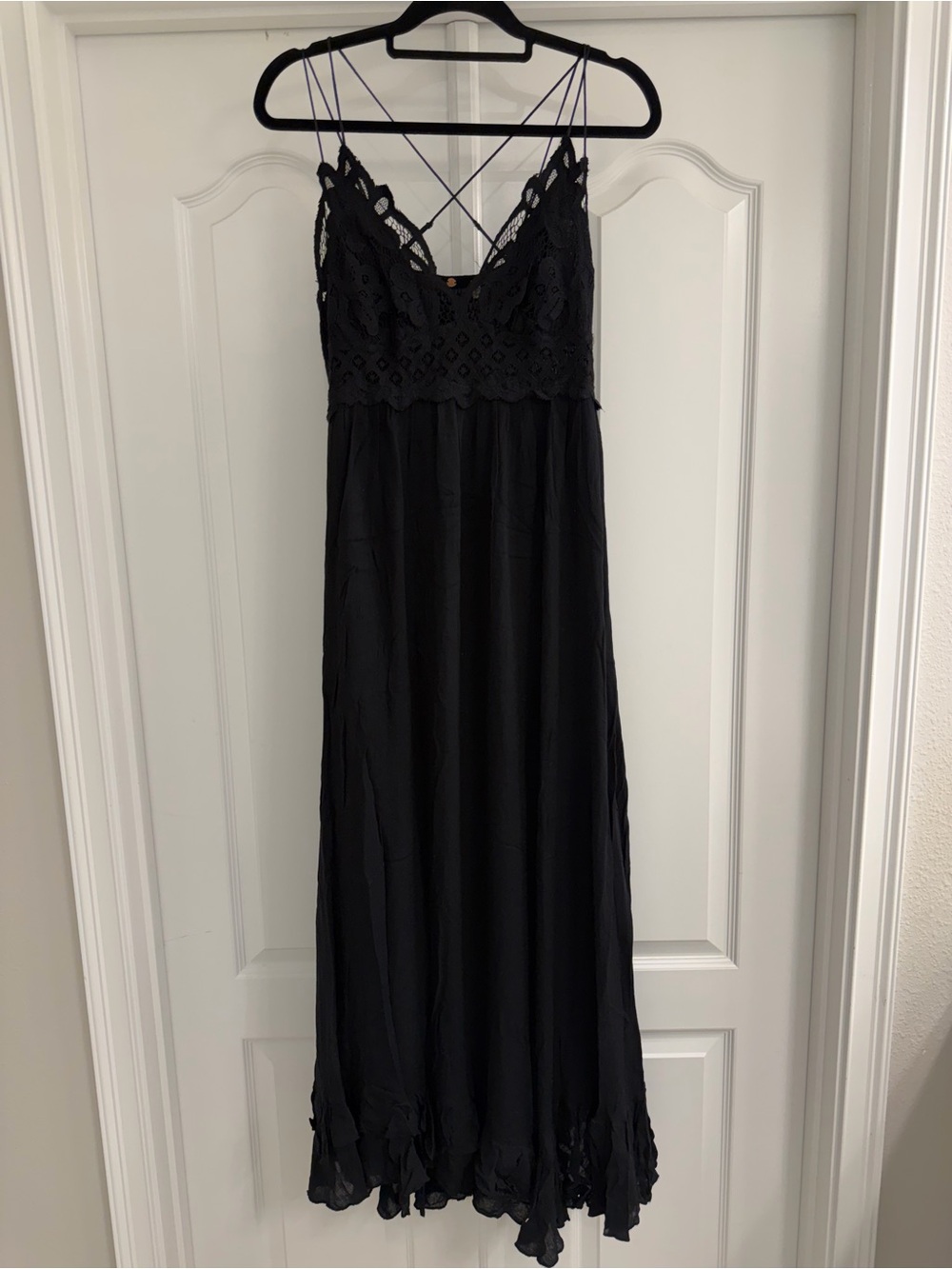 ✅ Free People Black Lace-Trim Maxi Dress size L - Picture 5 of 14